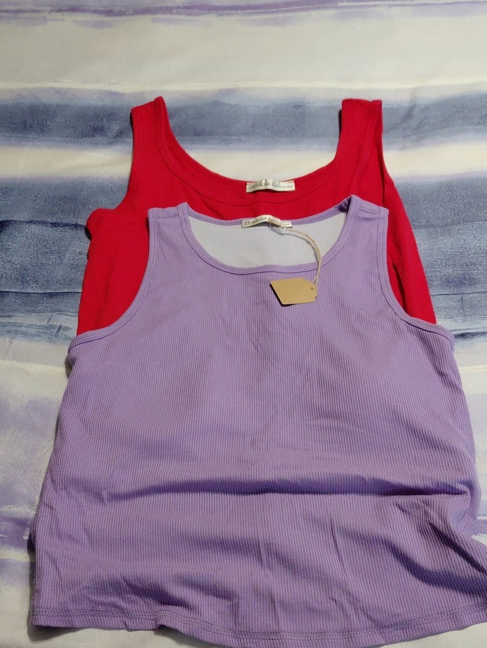 Zenana Outfitters Two-Pack Ribbed Tank Tops — Lavender & Red